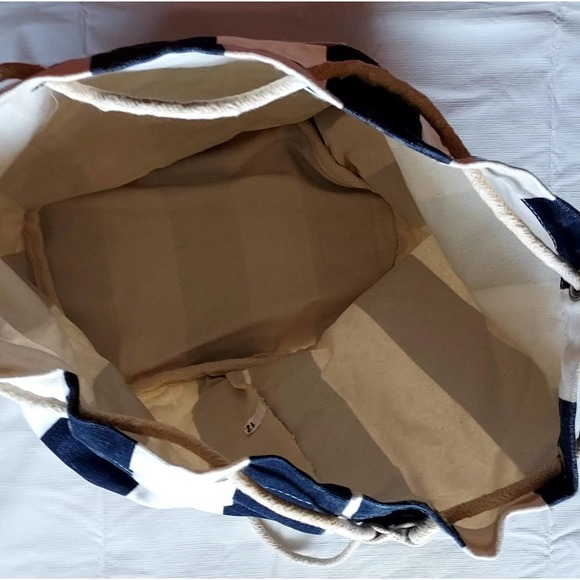 Walt Disney World Mickey Mouse Drawstring Canvas Beach Bag 15" Blue/Natural - Picture 4 of 7